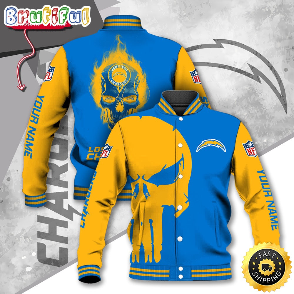 NFL Los Angeles Chargers Baseball Jacket Skull Print Jacket