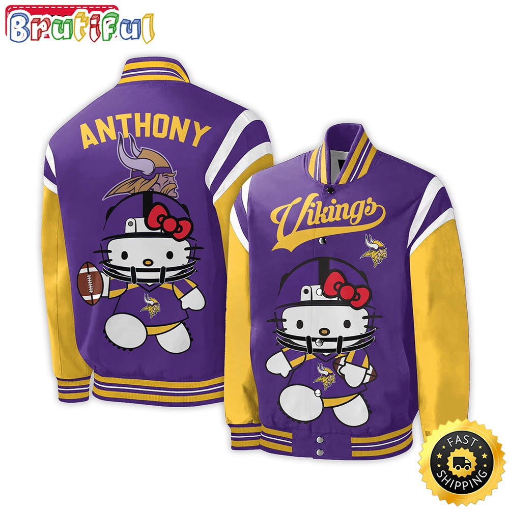 NFL Minnesota Vikings Baseball Jacket Hello Kitty Personalized Baseball Jacket