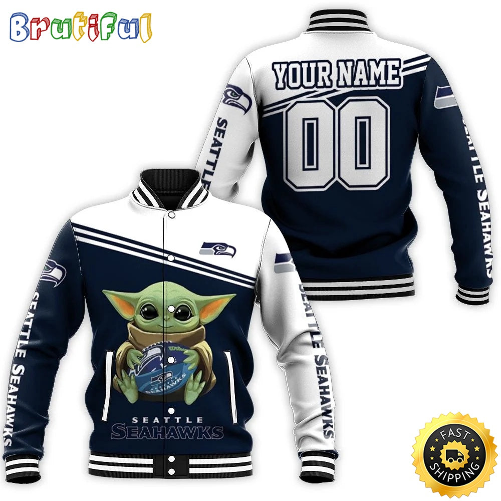 Personalized NFL Seattle Seahawks X Baby Yoda Baseball Jacket
