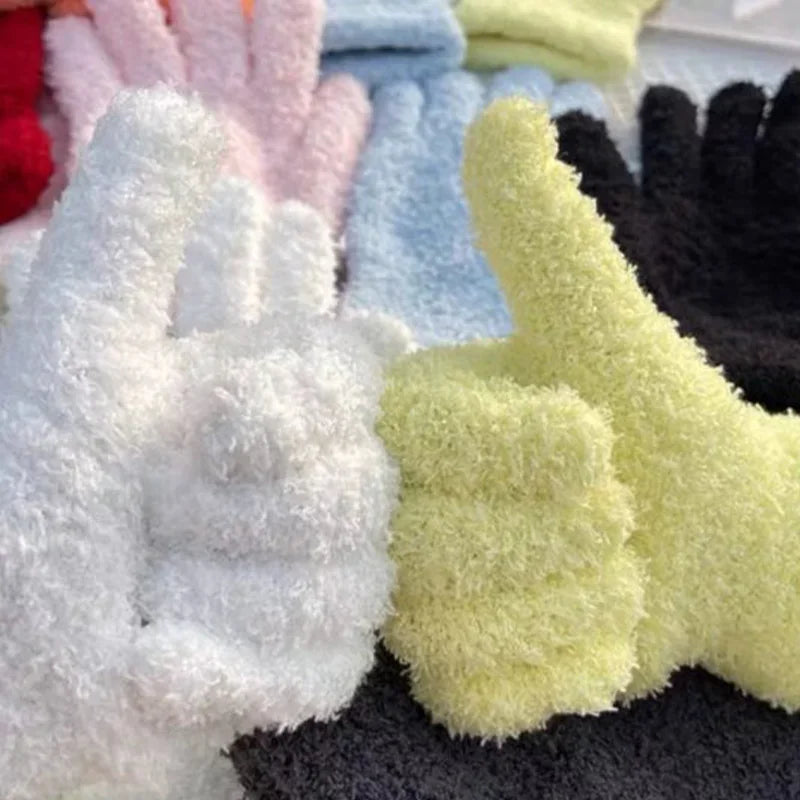 Fleece Thicken Unisex Work Gloves Winter Keep Warm Plush Furry Full Finger Mittens Soft Elastic Casual Solid Color Cycling Glove