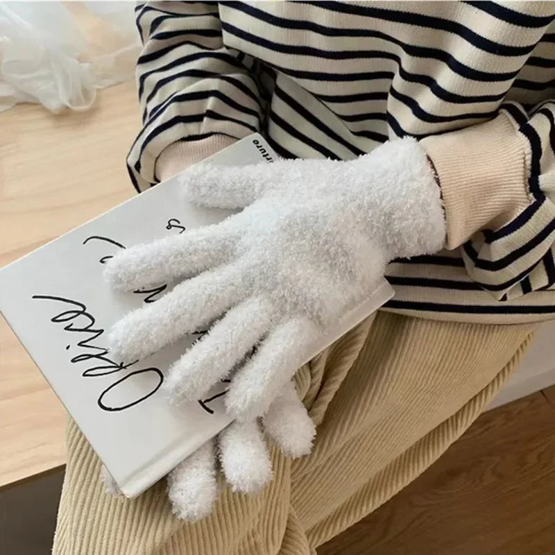 Fleece Thicken Unisex Work Gloves Winter Keep Warm Plush Furry Full Finger Mittens Soft Elastic Casual Solid Color Cycling Glove