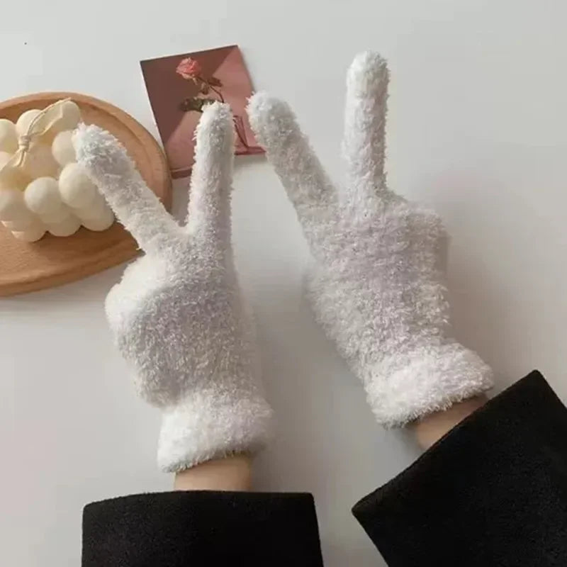 Fleece Thicken Unisex Work Gloves Winter Keep Warm Plush Furry Full Finger Mittens Soft Elastic Casual Solid Color Cycling Glove