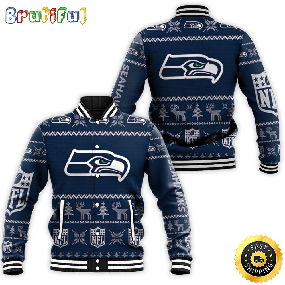 Seattle Seahawks Baseball Jacket Ugly Sweatshirt Christmas