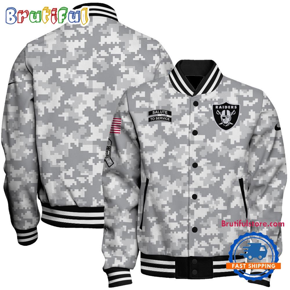 Las Vegas Raiders National Football League Arctic Camo Salute To Service Veterans Varsity Jacket