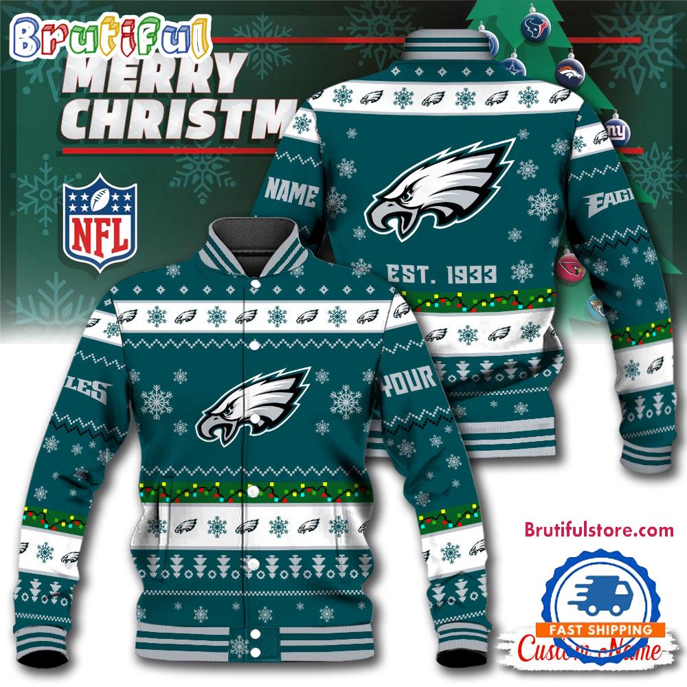 NFL Philadelphia Eagles Snow Xmas Tree Christmas Custom Baseball Jacket